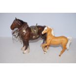 Beswick Shire Horse together with a Beswick Pony -