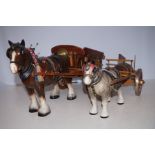 Two Shire Horses and Carts - Tallest 29cm h
