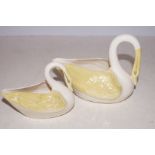 Two Belleek Gravy Boats in the form of Swans