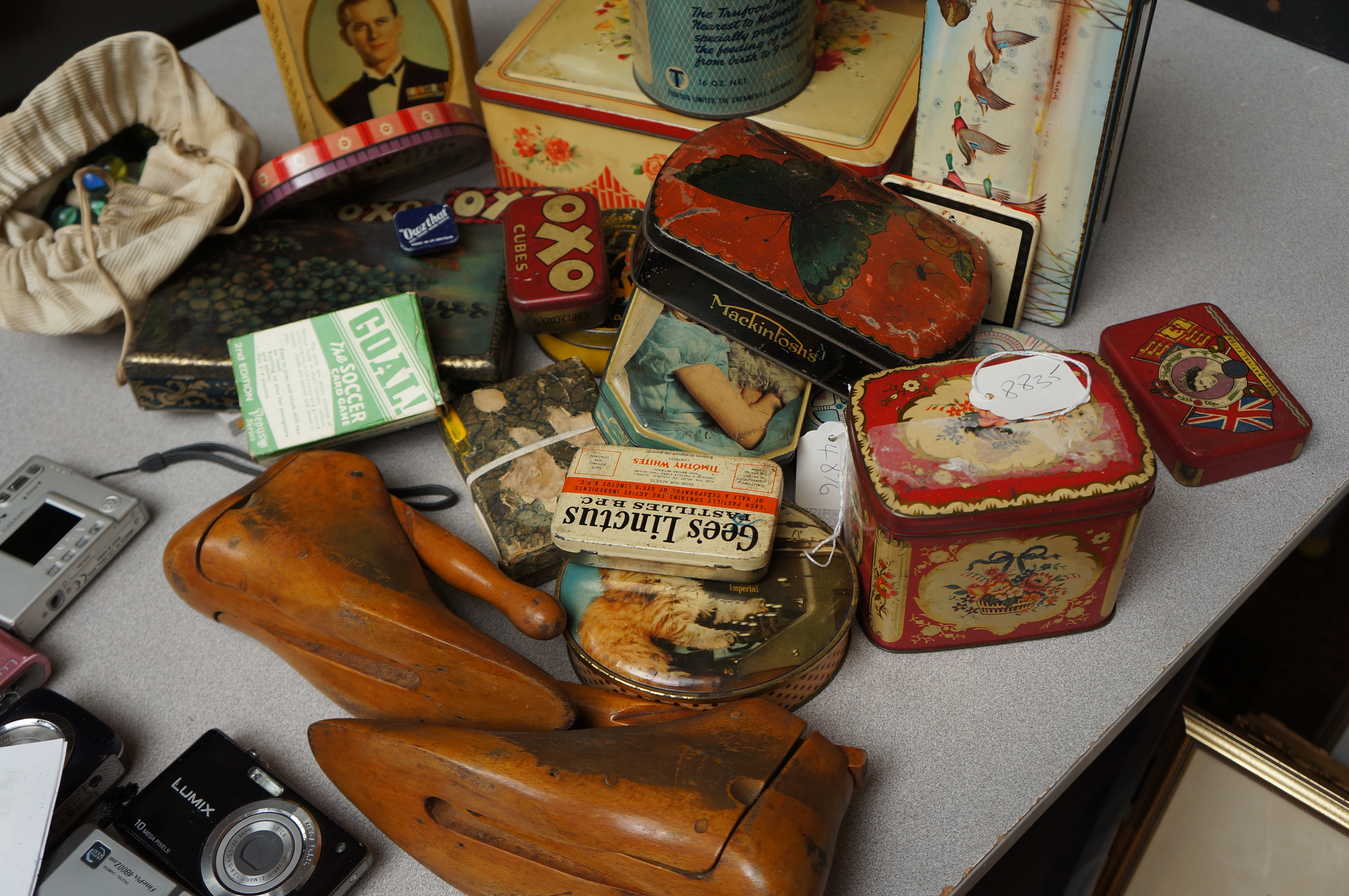 Collection of vintage Tins together with a pair of