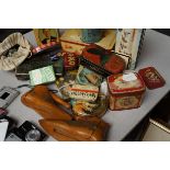 Collection of vintage Tins together with a pair of