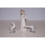 Two Lladro Swans and a Lladro Girl