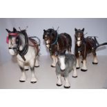 Four Shire Horses, Tallest 28cm h