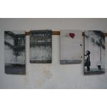 Four Wall Canvasses in the style of Banksy