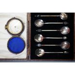 Cased Set of Six Silver Coffee Bean Spoons with Or