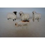 Three Beswick Sheep and a Beswick Hound