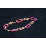 9ct gold bracelet set with jade