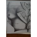 Framed erotic drawing signed Alex Eustage
