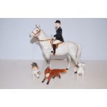 Beswick huntsman on dapple grey horse. 2x Hounds,