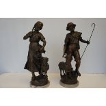 A Pair of French Signed Spelter Figurines Shephard