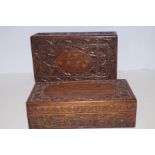 2 Carved Boxes with Brass Inlay