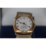 Gents 9ct Gold Cased Wristwatch Vintage