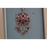 Silver Chain with Dreamcatcher Pendant set with Red Gemstones