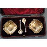 Pair of Silver Salts with matching Spoons in a Plu