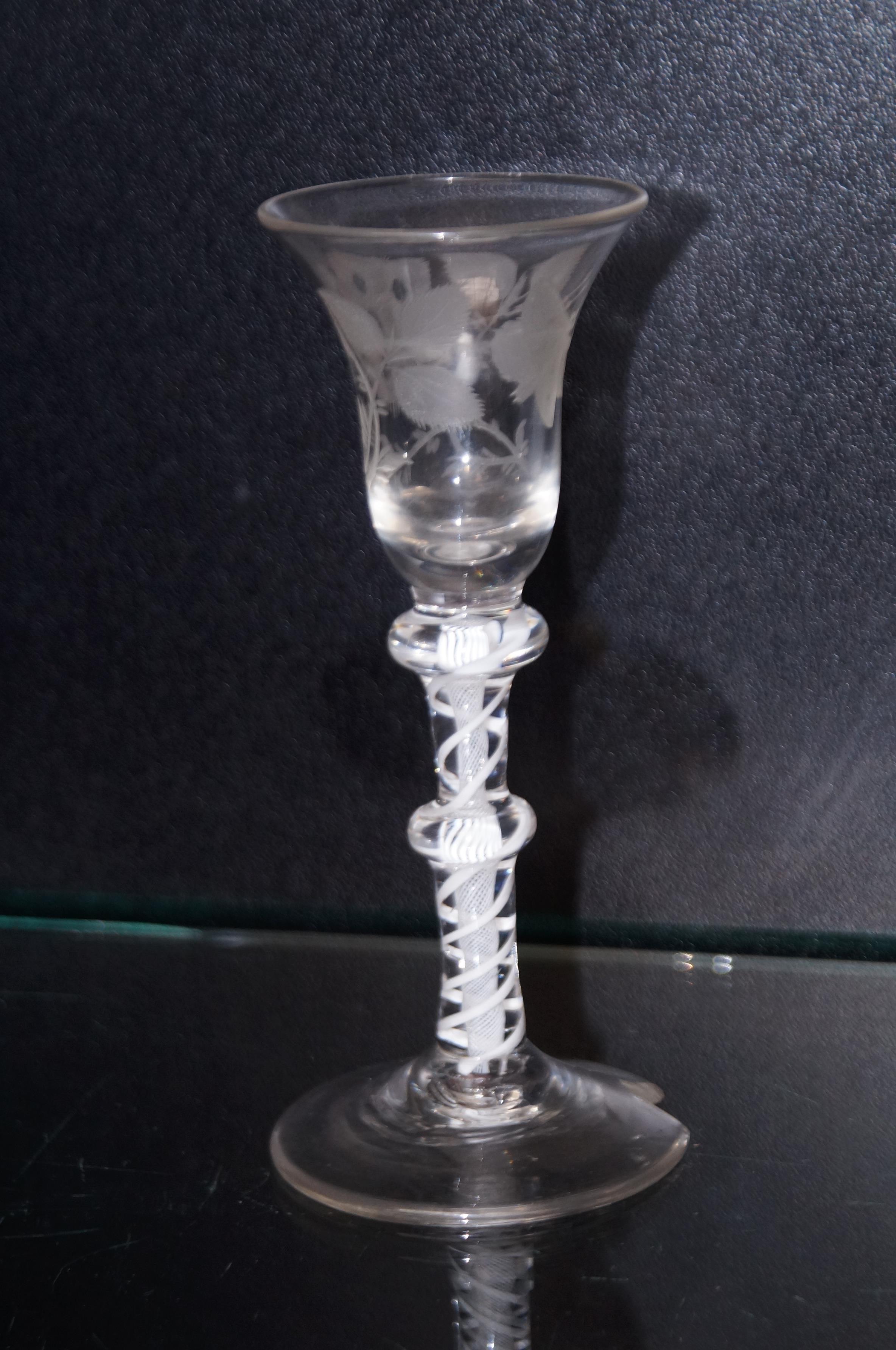 Mid to Late 18th Century Wine Glass with etched Bo