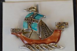 Art-Deco Sailing Ship Brooch (Boxed)