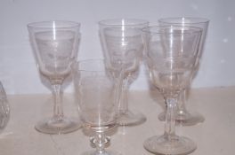 4 Large and Early Wine Glasses with Etched Game Bi