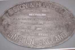 Rushton & Hornsby Ltd Boiler Plaque