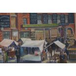 P Winnington Oil on Canvas 'Market Scene' - 36cm h