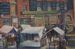 P Winnington Oil on Canvas 'Market Scene' - 36cm h