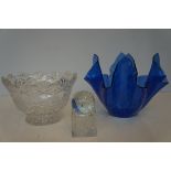 Handkerchief Vase, Cut Glass Fruit Bowl & 1 Other