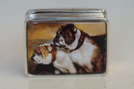 Silver Pill Box Painted Enamel Bulldogs