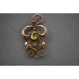 9ct Gold Art Nouveau Pendant with Possibly Peridot