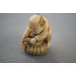 19th Century Carved Ivory Netski Signed to Base -