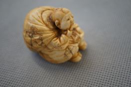 19th Century Carved Ivory Netski Signed to Base -