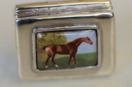 Silver Pill Box Horse Enamel