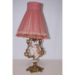 Early Brass & Ceramic Lamp with Chrub