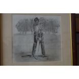 Harold Riley Pen and Wash Golfer, dated 1977 - 38c