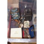 Box to include vintage Coins, Camera, Omega Wristw