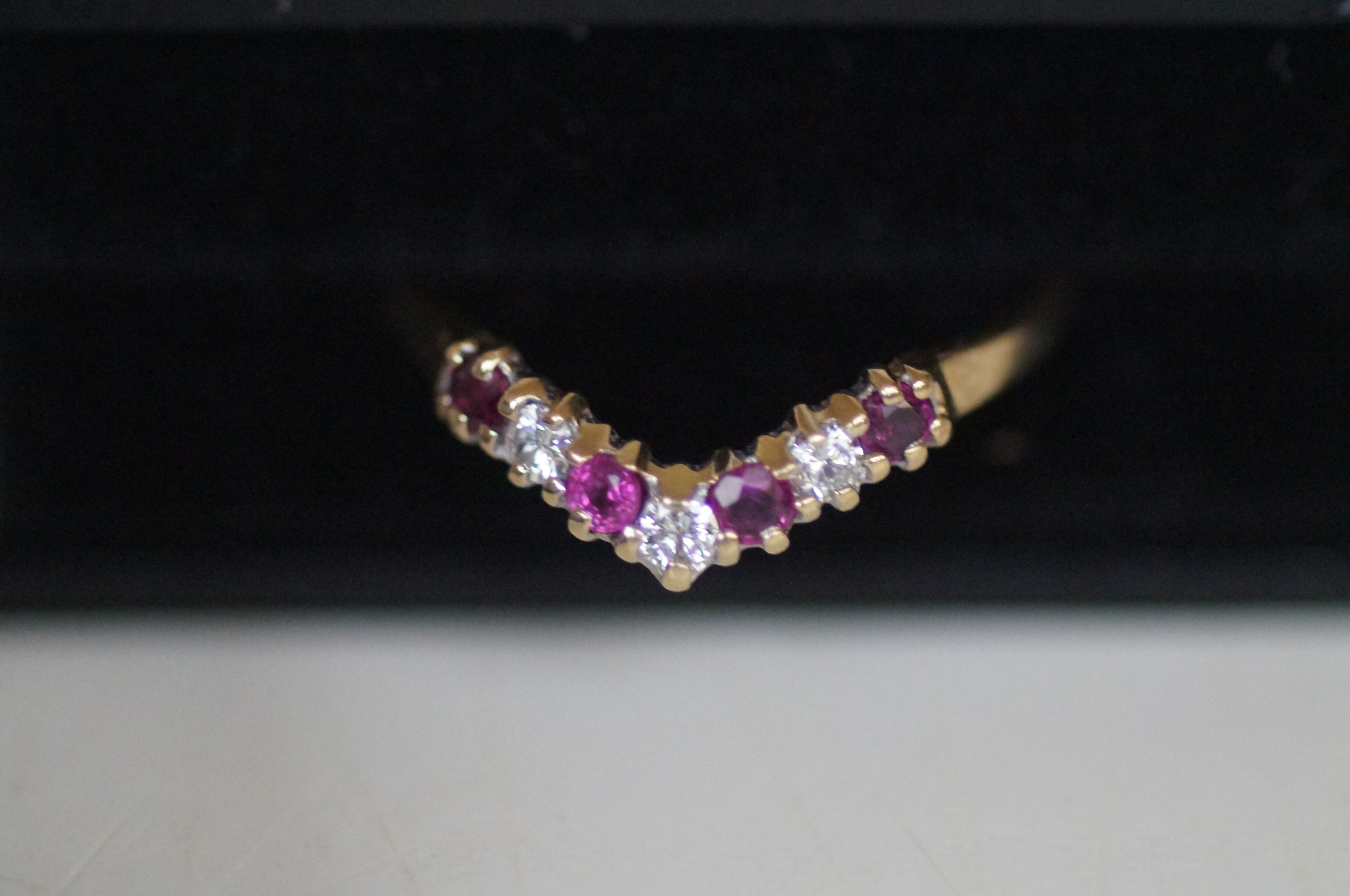 9ct Gold Wishbone Ring set with Diamonds & Pink St