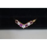 9ct Gold Wishbone Ring set with Diamonds & Pink St