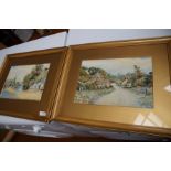 Early framed watercolour 'Village Scene' by Elsie