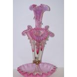 Cranberry Glass Epergne with Trumpets