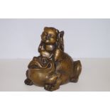 Oriental Brass Buddha on Frog Signed