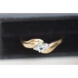 9ct Gold Ring set with Light Blue Stone & 2 Diamon