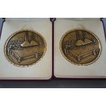 2 Large Bronze Snooker Medals (Cased) - 8.5cm dia