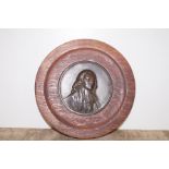Wooden Framed Round Copper Portrait Plaque