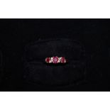 9ct Gold Ring set with 3 Red Stones & Diamonds - S