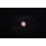 9ct Gold Ring set with Red Stone & Diamonds - Size