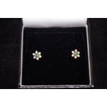 18ct Gold Earrings set with Emerald & Diamond