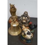 Heavy Cast Brass Owl, Brass Bell & Others