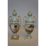 Near Pair of Coalport Hand Painted Lidded Vases by