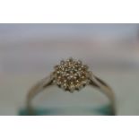 9ct Gold White Gold Ring set with Diamond Cluster