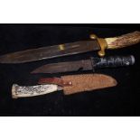 Wells Fargo bone handled knife together with 2 oth