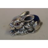 Large silver rabbit pin cushion