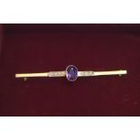 9ct Gold amethyst bar brooch